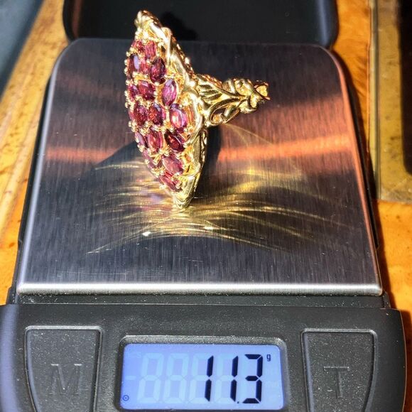 Natural Rhodolite Garnet Sterling Silver Cocktail Ring Size 6.75 - Picture 9 of 9